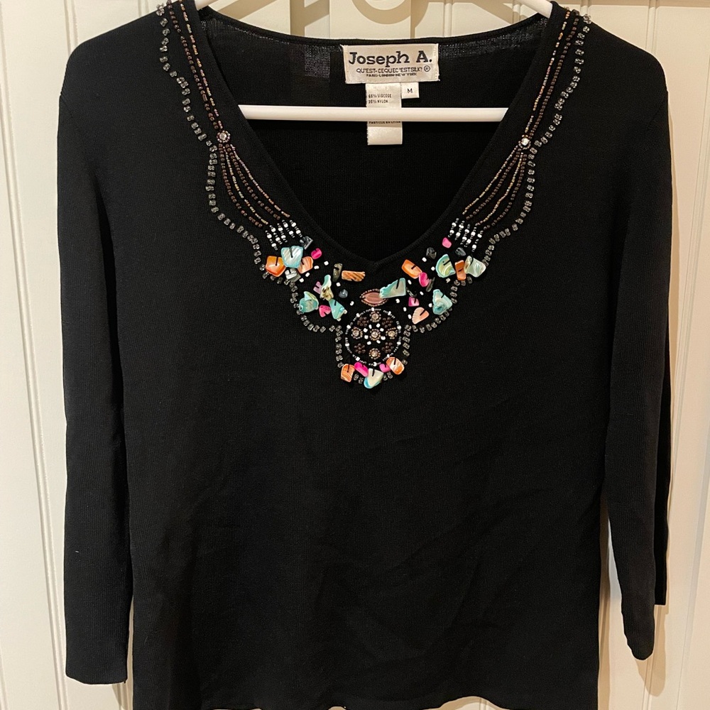 Vintage Joseph A Black Top with Vibrant Embellishments - Medium